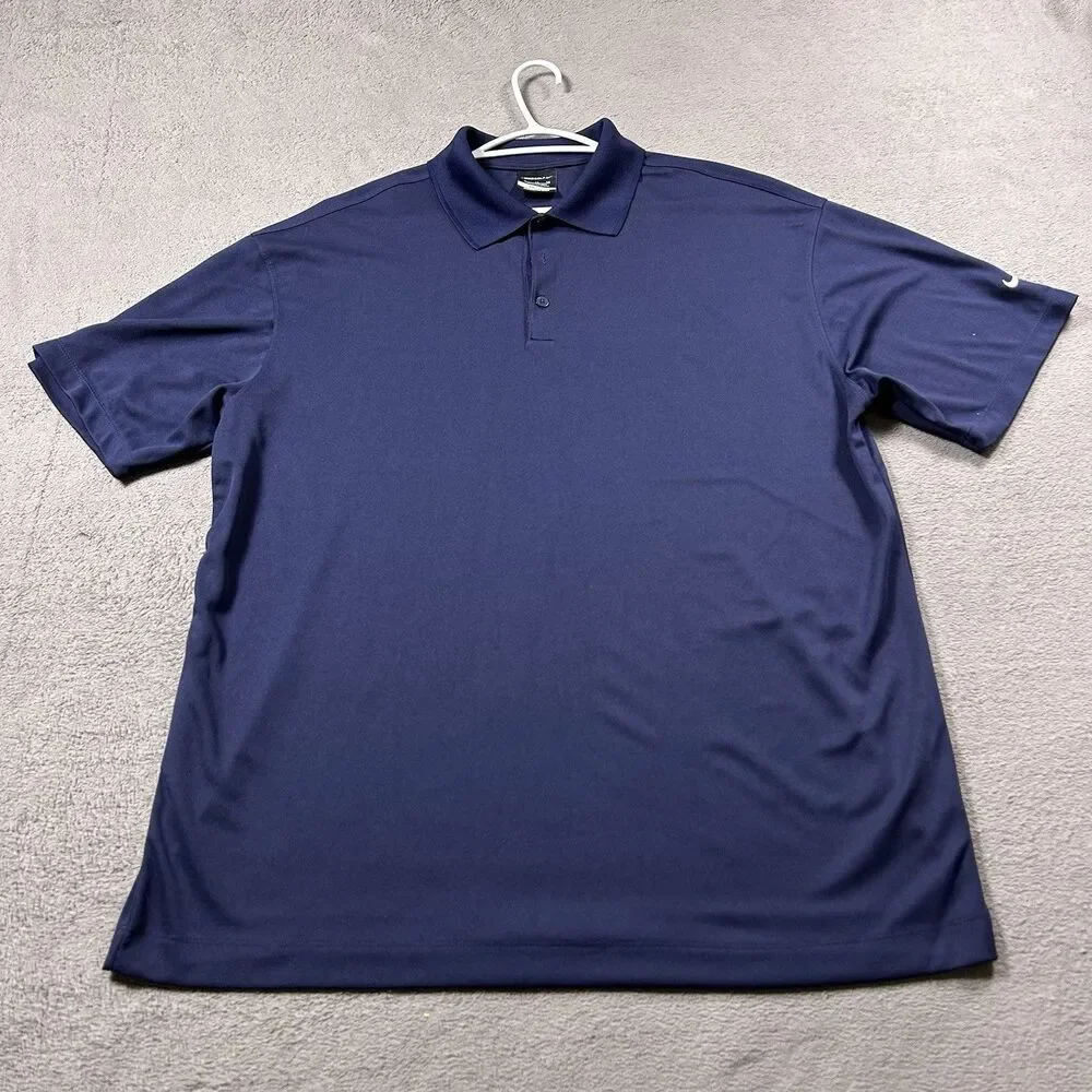 Nike Golf Polo Shirt Mens XL Navy Blue Dri-Fit Short Sleeve NLVWM Graphic